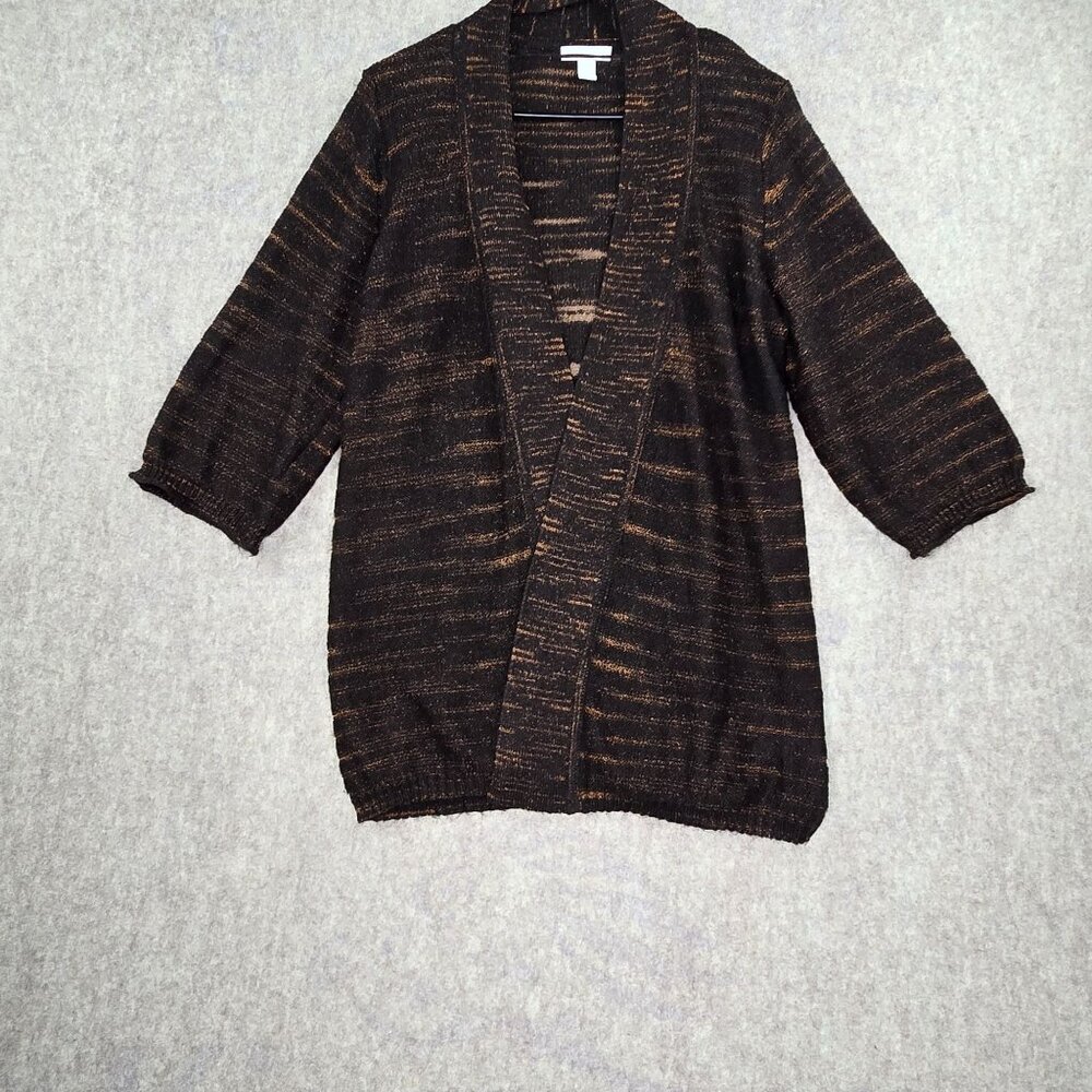 Charter Club Open-Front Metallic Cardigan Sweater Black/Orange Acrylic Blend